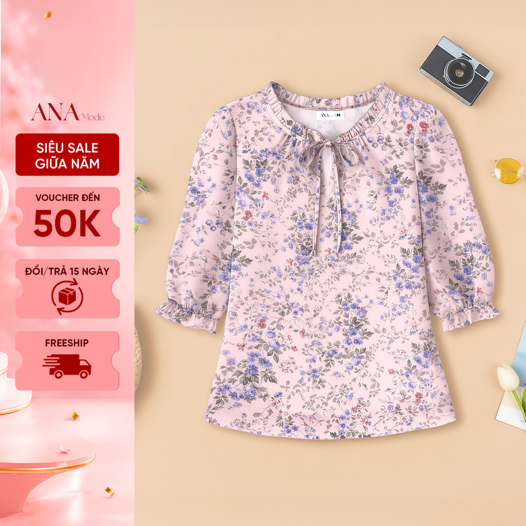 Áo Kiểu In Hoa Trung Niên ANA Mode Chất Liệu Voan Hàn Thanh Lịch Đi Tiệc Quà Tặng Mẹ AK25VBH12