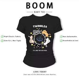 BOOM Áo Baby Tee Nữ Cotton Ôm Body-Áo Thun Ngắn Tay Y2K In Hình PhongCách Mùa Hè, Cổ Tròn Hàng Đầucách hàn quốc phong082