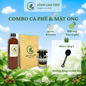 Combo Cà phê Robusta bột rang xay pha phin 500g và Mật ong hoa cà phê 500ml Gia Lai nguyên chất | Dĩnh Lâm Viên