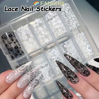 FANGHUI Họa Tiết Sọc Đen Trắng, Ren, Sequin, Dán Móng Tay DIY, Hiệu Ứng Nghệ Thuật