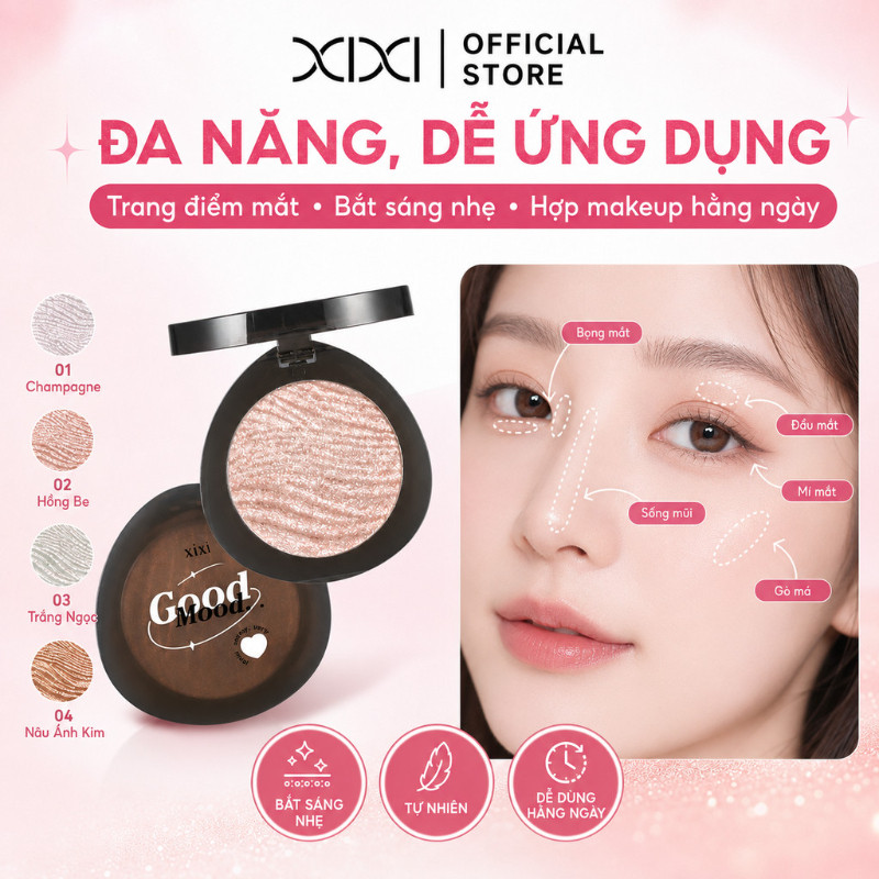 XIXI Phấn Mắt Nhũ Đơn Baked Eyeshadow, Nhũ Mịn Bắt Sáng Lấp Lánh, Lên Màu Chuẩn Lâu Trôi D570