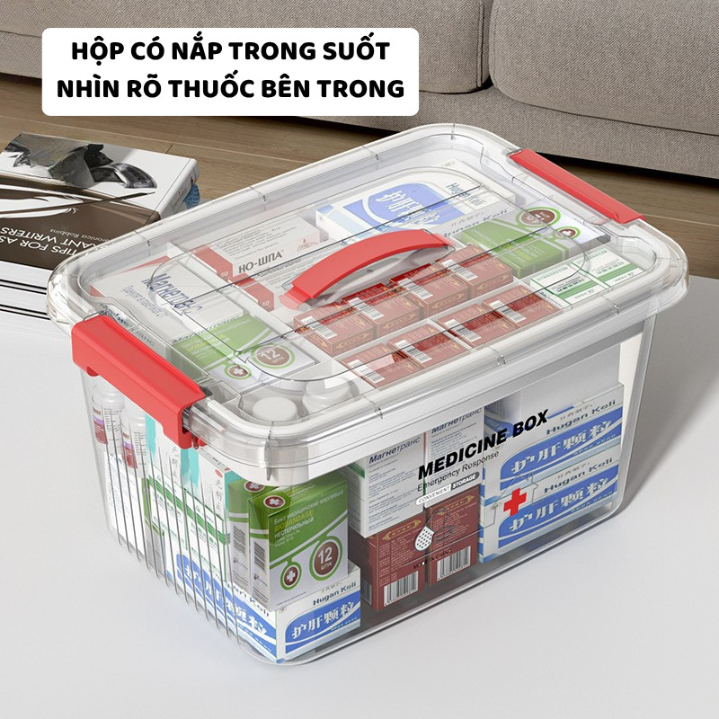 Hộp Đựng Thuốc Gia Đình ENODA HOME, Hộp Lưu Trữ Thuốc, Đồ Y Tế 2 Tầng Có Nắp Trong Suốt Q082