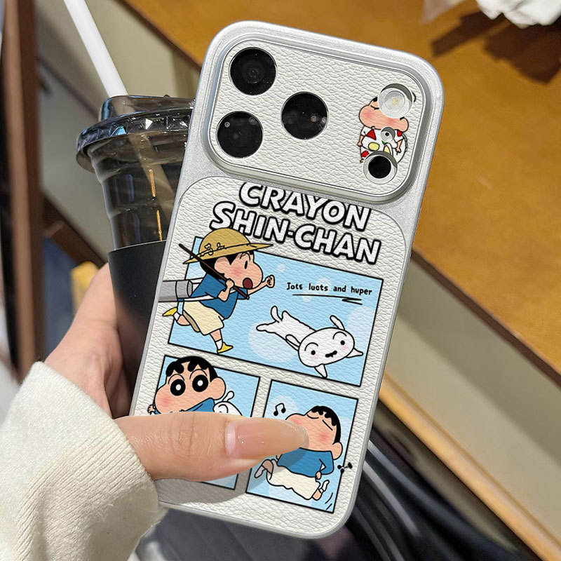 Ốp lưng iPhone Họa tiết da mạ Con chó trắng Crayon Shin-chan họa tiết iPhone 17 16 15 14 13 12 11 Pro Max Plus Max