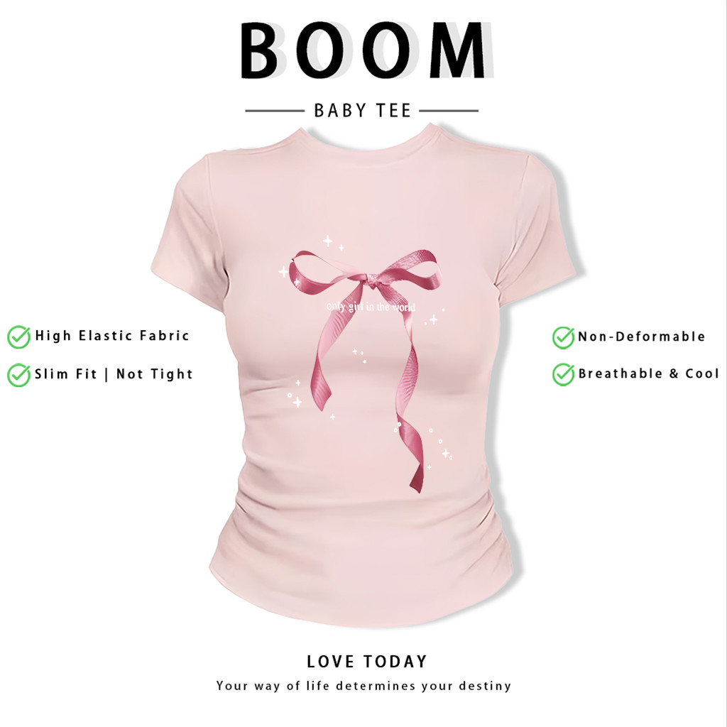 BOOM Áo Baby Tee Nữ Cotton Ôm Body-Áo Thun Ngắn Tay Y2K In Hình PhongCách Mùa Hè, Cổ Tròn Hàng Đầucách hàn quốc phong154