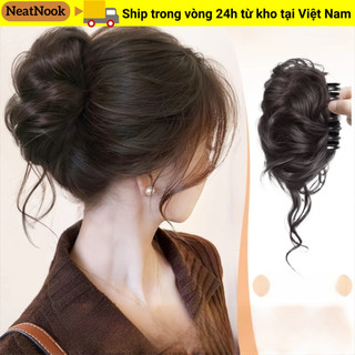 NEATNOOK Tóc Bun Móng Vuốt Kẹp, Tóc Giả Đầu Lông Tơ Tự Nhiên, Nâu Đen Xoăn Tóc Tổng Hợp Tóc Phụ Kiện Tóc
