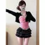 Bộ đồ ôm vừa vặn Váy bánh phồng Cardigan màu đen