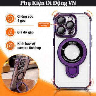 Ốp lưng iPhone có giá đỡ từ tính hỗ trợ túi khí bốn góc chống sốc cho iPhone 11 12 13 14 15 16 17 Pro Max