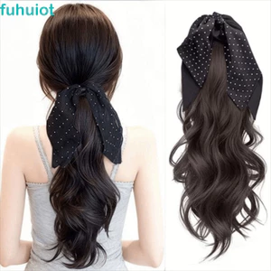FUHUIOT Chấm Bi Bướm Nút Thắt Tóc Giả Đuôi Ngựa Tóc Giả, Tổng Hợp Hàn Quốc Dài Sóng Xoăn Đuôi Ngựa, Kẹp Móng Vuốt Chịu Nhiệt Tóc Lông Tơ Nối Dài Đuôi Ngựa Tóc Dự Tiệc