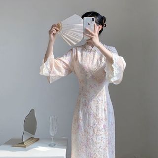 Sườn xám trẻ trung phong cách Trung Hoa cải tiến, cổ điển, tay rộng, thích hợp mặc hàng ngày
