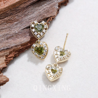 Châu Âu Mỹ ins Phong Cách Mới Đỏ Corundum Trái Tim Tình Yêu Bông Tai Nữ