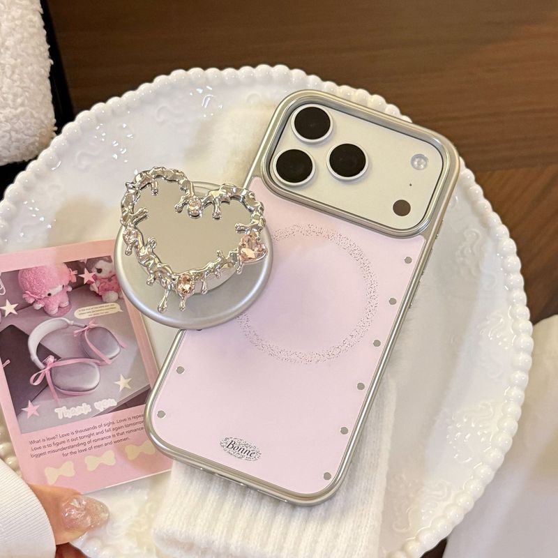 Ốp lưng Gilt Mirror Apple 17promax iPhone16 Giá đỡ từ tính 15 Thích hợp cho 14 Mạ mát ngọt ngào 17