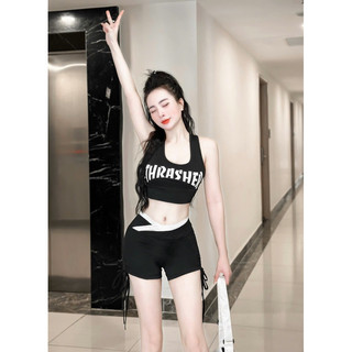Bộ tập gym, yoga ,erobic thể thao chạy bộ áo bra quần đùi rút phối màu cạp chéo [TT-02]