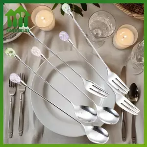 SWEET Bộ Thìa Pha Lê Tay Cầm Dài Muỗng Cà Phê Inox 430 Kim Cương Thìa Đá Hoàn Hảo Cho Món Tráng Miệng Kem Cà Phê Cotail n