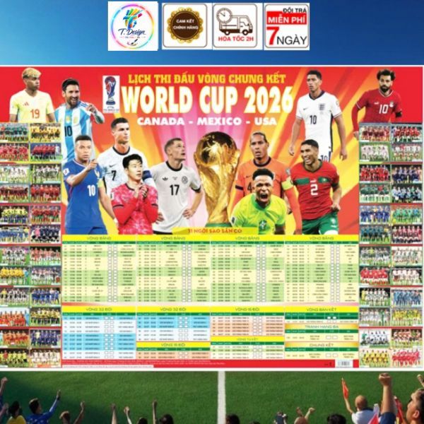 Decal bóc dán - Lịch Thi Đấu World Cup 2026 (Kích Thước 40x30Cm)