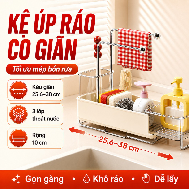 Giá Đỡ Khăn Nhà Bếp, Khay Thoát Nước, Kệ Để Đồ Rửa Chén, Thoát Nước Đa Chức Năng Bên Cạnh Bồn Rửa