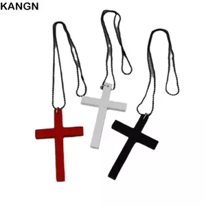 KANGN Gỗ Chữ Thập Mặt Dây Chuyền Vòng Cổ, Punk Gothic Đen Hip Hop Vòng Cổ, Dây Chuyền Áo Len Y2k Thời Trang Nữ
