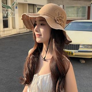 VRZ Ngọt Rơm Mũ Chống Nắng Vành Lớn Phong Cách Pháp Dệt Kim Buet Mũ Tấm Che Mũ Tính Khí Chống Nắng Mũ Xuân Hè HOT