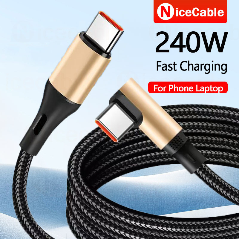 1.5m / 3m / 5m 90° Cáp Dữ Liệu Khuỷu Tay Loại C Cáp Dữ Liệu Bện Sạc Nhanh 240W Cáp Dữ Liệu Sạc / Truyền Loại C Kép Cho Điện Thoại Laptop