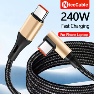 1.5m / 3m / 5m 90° Cáp Dữ Liệu Khuỷu Tay Loại C Cáp Dữ Liệu Bện Sạc Nhanh 240W Cáp Dữ Liệu Sạc / Truyền Loại C Kép Cho Điện Thoại Laptop