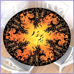 Halloween Tròn Khăn Trải Bàn 47 / 59Inch Chống Thấm Nước Đầu Lâu Bát Tròn Halloween Co Giãn Cạnh Bàn Với mueadsyvn