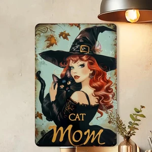 Poster CIFbuy Witch Cat Mom Tin - Trang trí tường biển hiệu kim loại cổ điển