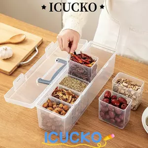 Hộp Bảo Quản Gia Vị ICUCKO, Hộp Bảo Quản Thực Phẩm Chống Ẩm Trong Suốt, Hộp Bảo Quản Nhà Bếp Đa Năng Có Thể Tháo Rời Tổ Chức Gia Vị