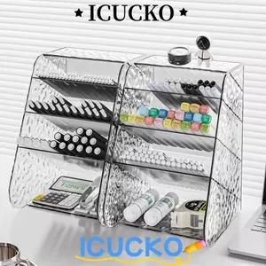 Hộp đựng bút ICUCKO, Hộp đựng bút nhựa trong suốt, Chèn xiên sáng tạo Hộp đựng văn phòng phẩm đa chức năng Sinh viên