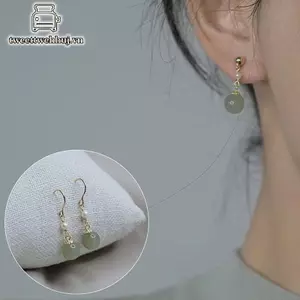 Tweeduj Vintage Mới Phong Cách Trung Hoa Bông Tai Ngọc Nữ Giả Tinh Tế Ngọc Chalcedony Bông Tai VN