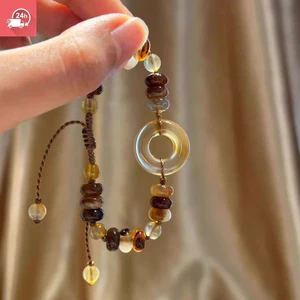 Tính khí cổ điển mới của Trung Quốc khóa an toàn màu nâu hình học cá tính Vòng tay nữ đa năng