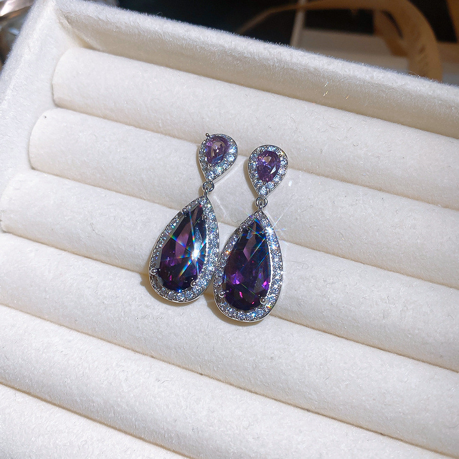 Bông tai thả CZ màu bạc, Bông tai Dangle hai tầng Halo Zircon đôi hai tầng, Trang sức tuyên bố nhiều màu dành cho nữ