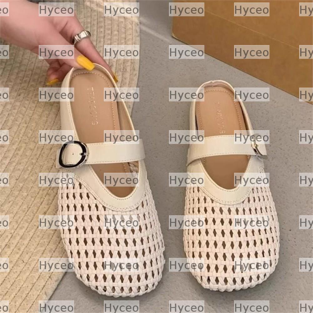 HYCEO 1 Đôi Baotou Nửa Dép, Lưới Nhẹ Rỗng Đáy Phẳng Dép, Cá La Mã Thoải Mái Đế Mềm Dệt Giày Đế Bằng Mùa Hè