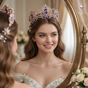Mũ đội đầu vương miện cô dâu đính đá tím cổ điển cho bữa tiệc cưới