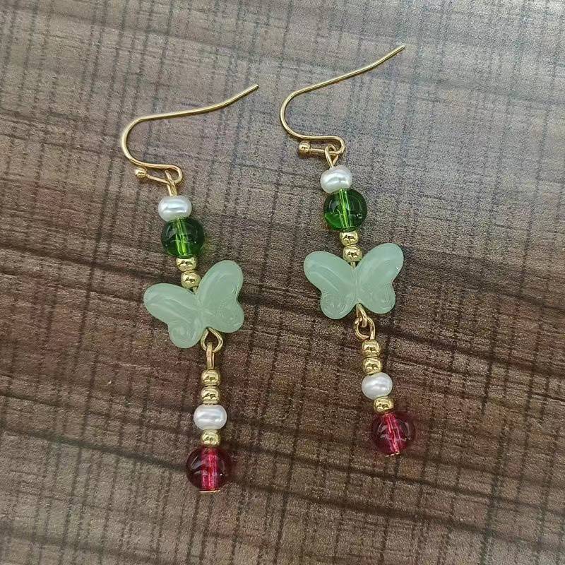 PNPIA- Phong Cách Trung Hoa Handmade Bướm Tòn Ten Bông Tai Nữ Cô Gái Màu Vàng Dài Kim Loại Móc Tai Bông Tai