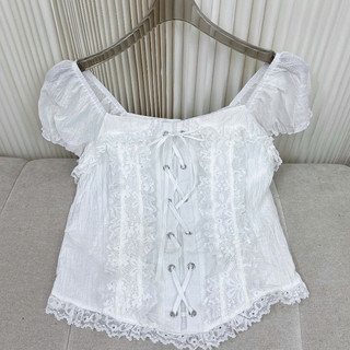 Áo Kiểu Nữ Tay Phồng Phối Ren Buộc Dây Croptop Ôm Dáng Phong Cách Hàn Quốc Ngọt Ngào