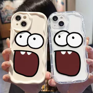 Ốp lưng tương thích cho iPhone 17 Air 16 15 14 13 12 11 Pro X XR XS Max SE 2020 6 7 8 Plus Kem gợn sóng viền cong Motif Khuôn mặt ngộ nghĩnh NYK262