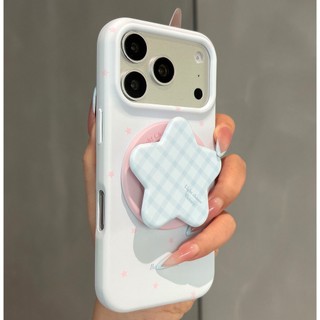 Sang Trọng Đế Trắng Toàn Màn Hình Ngôi Sao Nhỏ Giá Đỡ Từ Tính Vỏ Điện Thoại Di Động Thích Hợp Cho iPhone17 Pro Max 16 15 14 Pro Max Chống Sốc Bảo Vệ Camera Ốp Lưng Cứng Chống Rơi