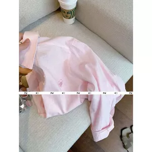 Áo sơ mi màu hồng thêu tình yêu đơn giản Hàn Quốc, 2026 Phong cách mới Slimer Look Casual All-Match