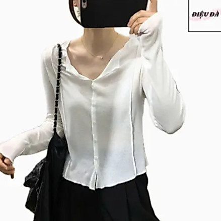 Áo thun dài tay nữ basic khuy cúc sành điệu thun cotton co giãn thoáng mát thấm hút mồ hôi hình đơn giản trẻ trung