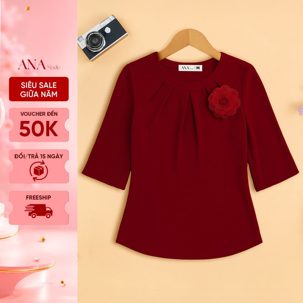 Áo Kiểu Đính Hoa Trung Niên ANA Mode Chất Liệu Tằm Ý Thanh Lịch Đi Tiệc Quà Tặng Mẹ AK25VBG17