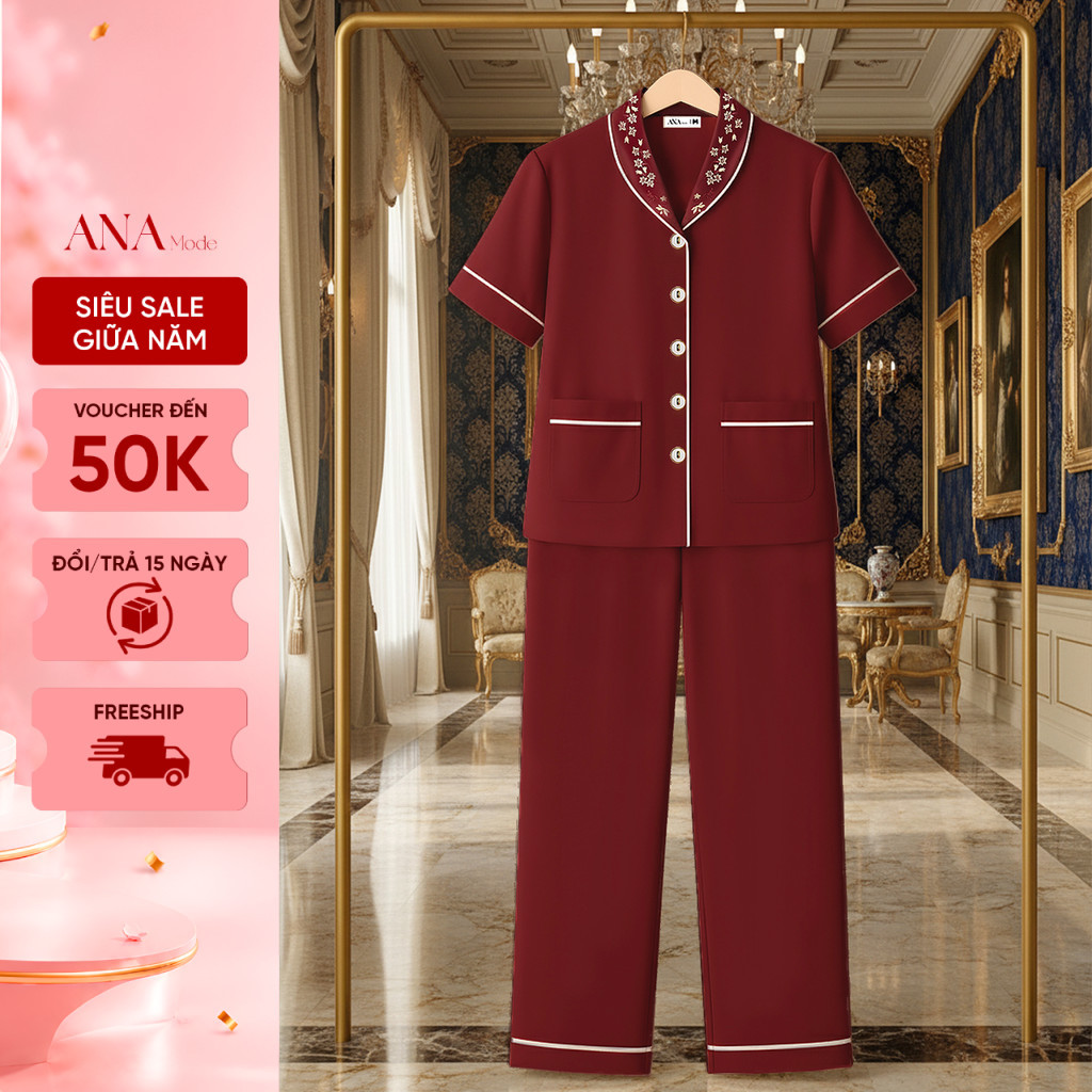 Đồ Bộ Sang Trọng Trung Niên ANA Mode Chất Liệu Lụa Ánh Nhung Thoáng Mát Quà Tặng Mẹ DB25CHD08