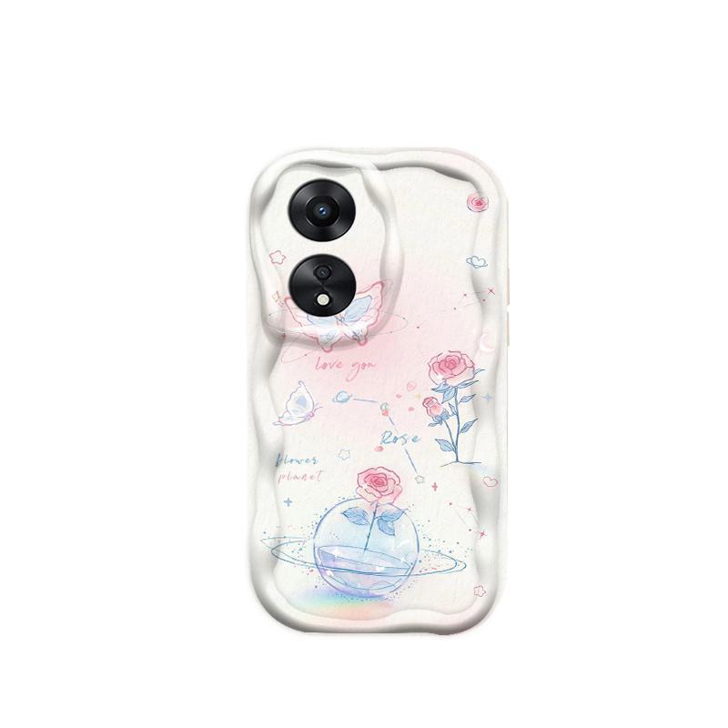 Thích Hợp Cho OPPO A18 A38 A58 A60 A17 A17K 4G 3D Điện Thoại Thông Minh TPU Mềm Hoa Tím Hoa Hồng Tulip Ins Phong Cách Chống Sốc Ốp Điện Thoại