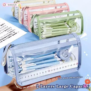 Túi đựng bút BEABOUT, Bút chì trong suốt hai lớp, Đế tam giác ổn định đơn giản Túi văn phòng phẩm dung tích lớn Học sinh