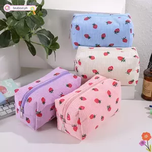 Túi lưu trữ BEABOUT, Túi đựng bút đa chức năng họa tiết dâu tây, Túi đựng văn phòng phẩm dung tích lớn INS Túi lưu trữ văn phòng phẩm