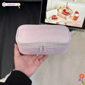 Bút chì BEABOUT, Túi đựng bút đa năng chấm bi màu hồng, Túi trang điểm dung tích lớn đơn giản