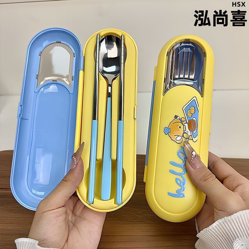 Hongshang Xiduo Panamine Hoạt Hình Bộ Đồ Ăn Thìa Inox Nĩa Đũa Tiệc Sinh Viên Trường Bộ Đồ Ăn Di Động Bảo Quản Thìa Thực Phẩm Phương Tây 6.
