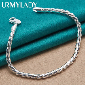 URMYLADY Bạc 925 4MM Dây Xích Vòng Tay Dành Cho Nữ Tiệc Cưới Trang Sức Thời Trang