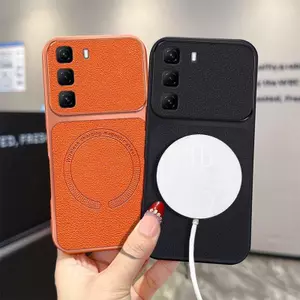Ốp Lưng Cho Infinix Hot 60 Pro plus hot60i TPU Trơn Họa Tiết Da Từ Tính Thu Hút Ốp Điện Thoại Chống Rơi