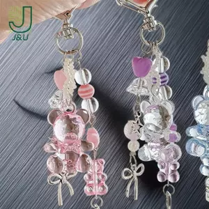 Túi đựng gấu trong suốt dễ thương Móc khóa mặt dây chuyền nơ tình yêu quyến rũ Móc khóa thanh lịch Dây điện thoại ngọt ngào Girly Bapa treo quà tặng trang trí