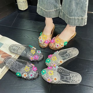 Giày Pha Lê CSYX Dép Flat Trong Suốt Nửa Dép Ngoài Jelly 2026 Dép Đế Mềm Baotou Pha Lê Nữ CSYX