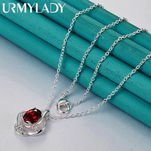 URMYLADY Bạc 925 Giọt Nước Đỏ AAAAA Zircon 16-30 Inch Mặt Dây Chuyền Vòng Cổ Cho Nữ Tiệc Cưới Trang Sức Thời Trang